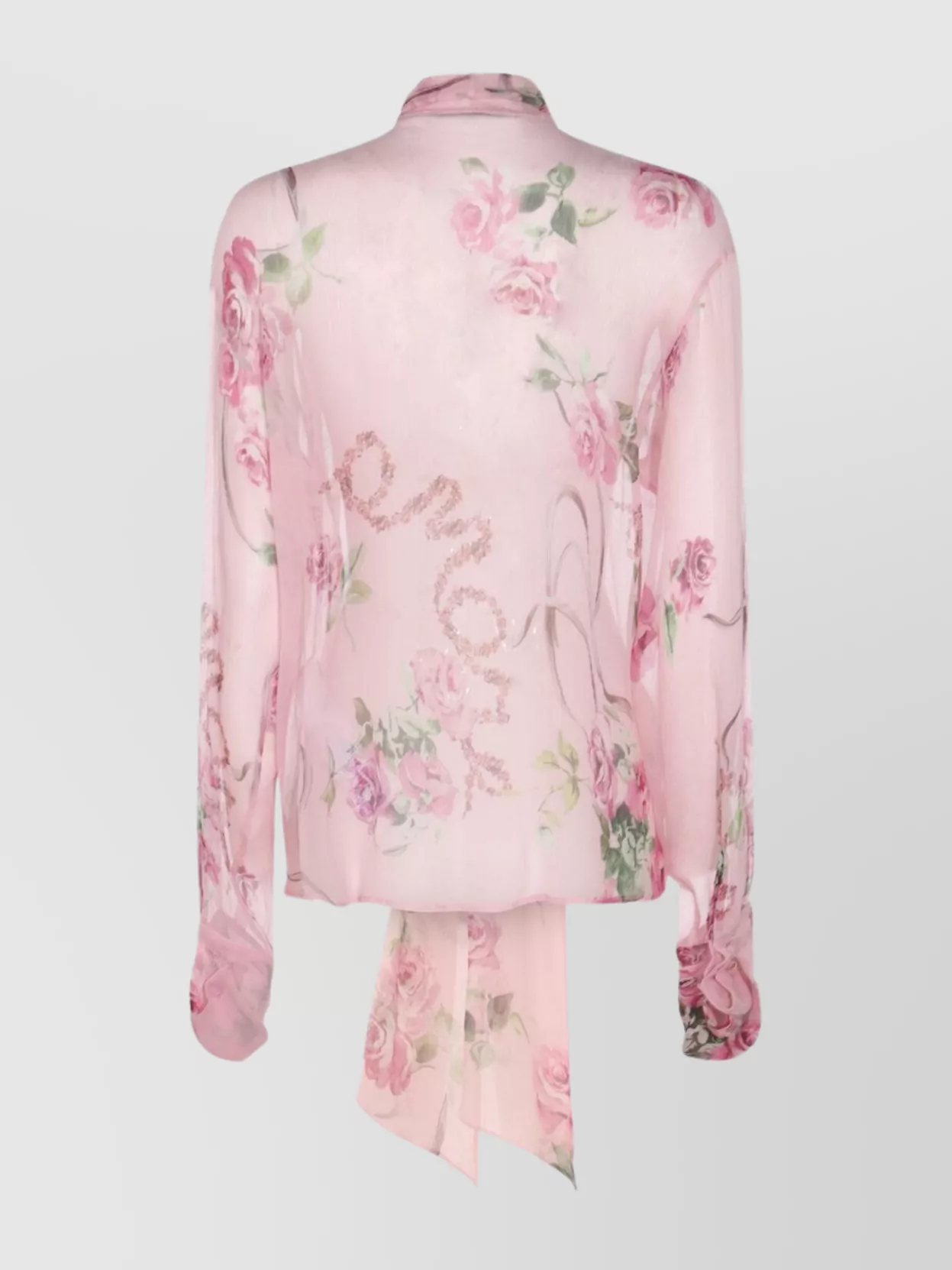Blumarine Sleeved Bow Floral Sheer Top In Pink