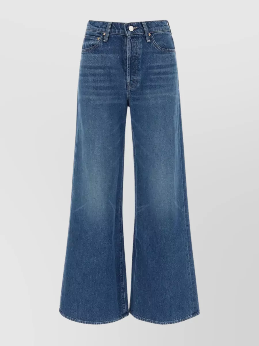 Shop Mother Roller Sneak Wide-leg Denim Trousers In Blue