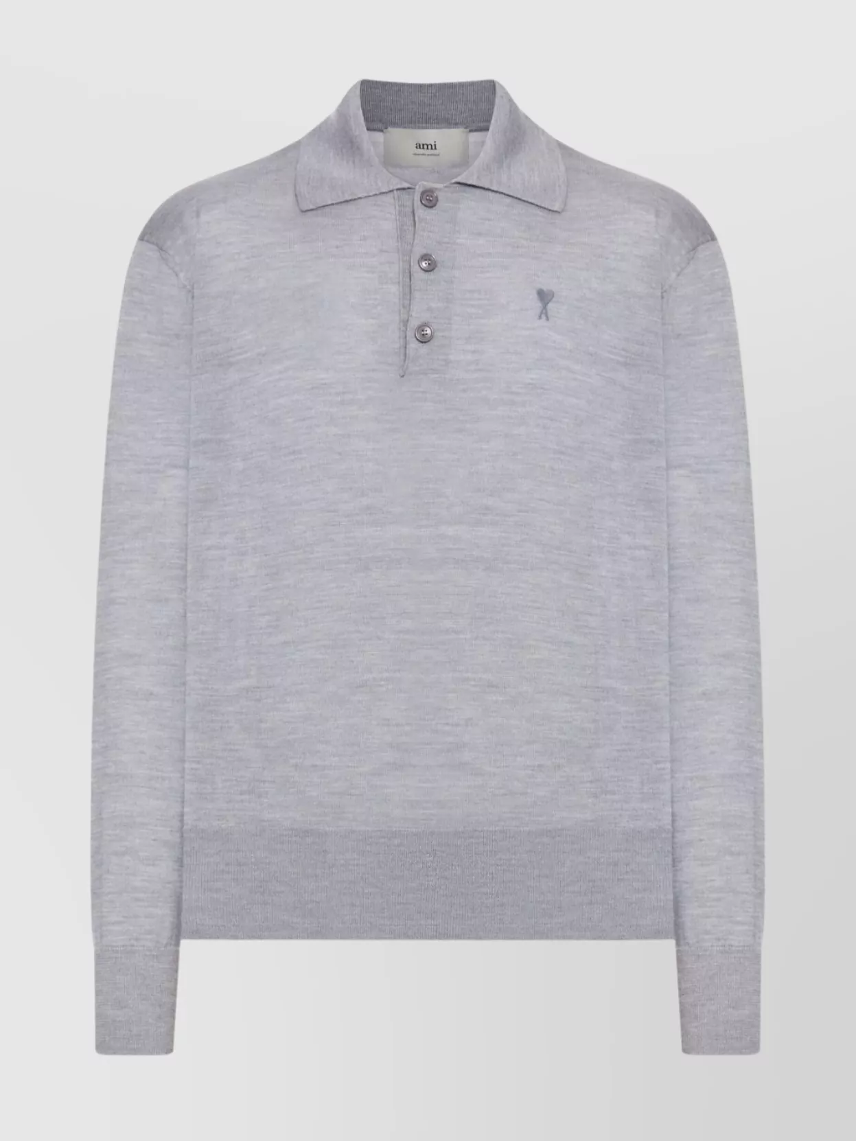Ami Alexandre Mattiussi Ami De Coeur Polo In Extrafine Wool And Silk In Gray