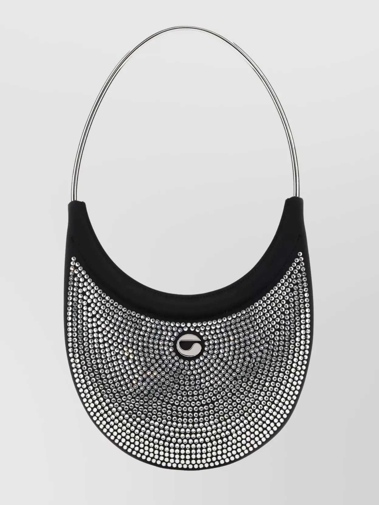 Shop Coperni Curved Rhinestone-encrusted Metal Handle Shoulder Bag In Black