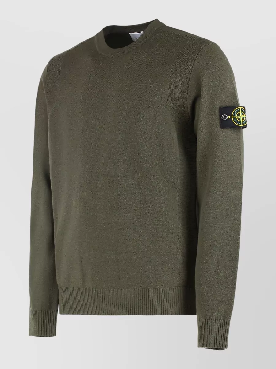 Stone Island Wool Crew Neck Sweater With Ribbed Cuffs