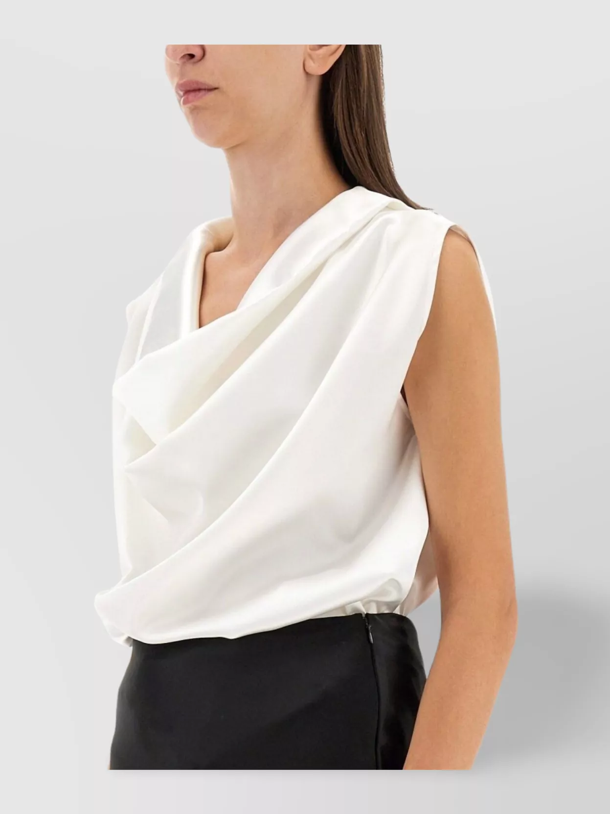 Shop Kiton Draped Collar Sleeveless Satin Top