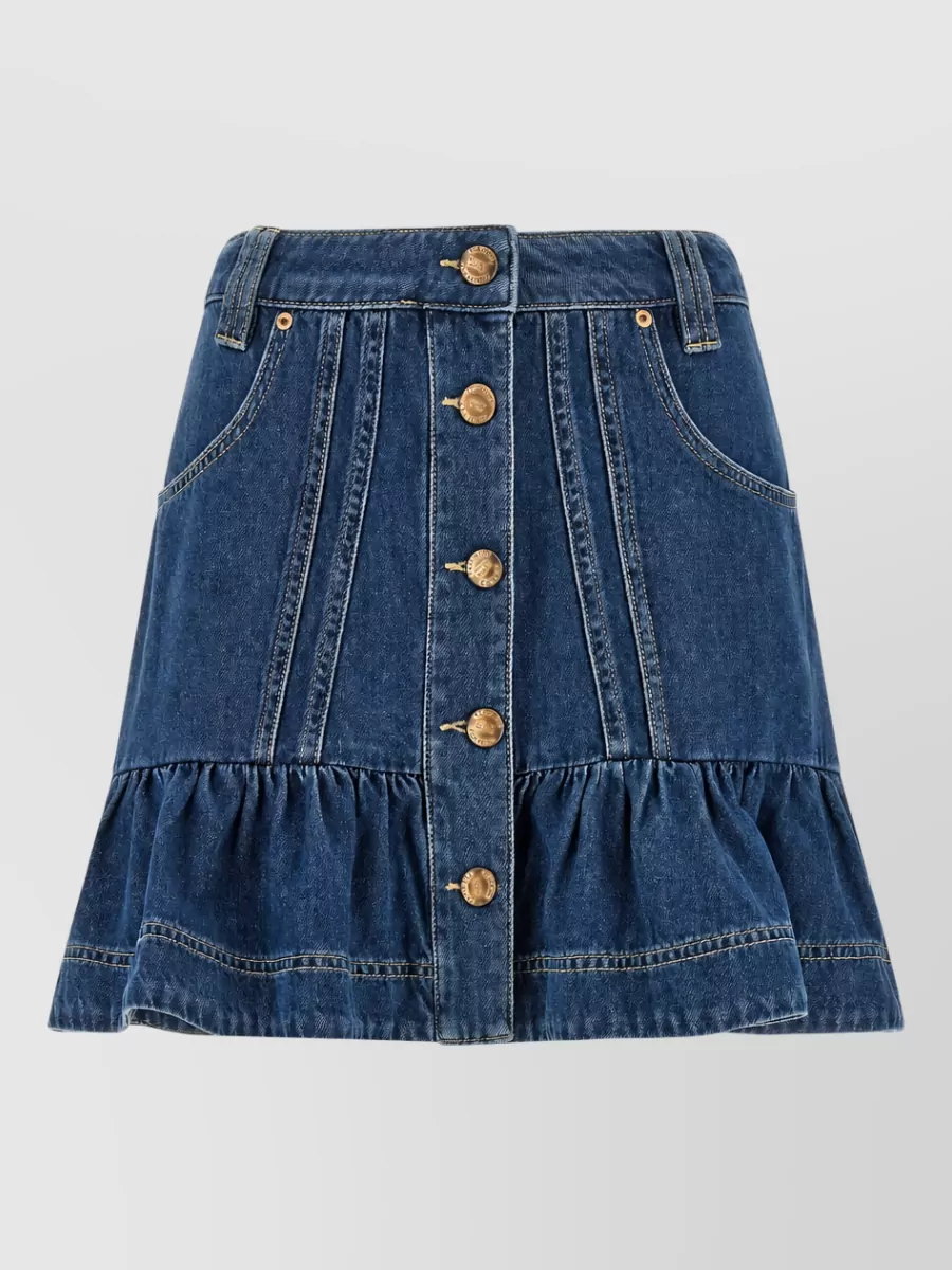 Farm Rio denim ruffled mini skirt