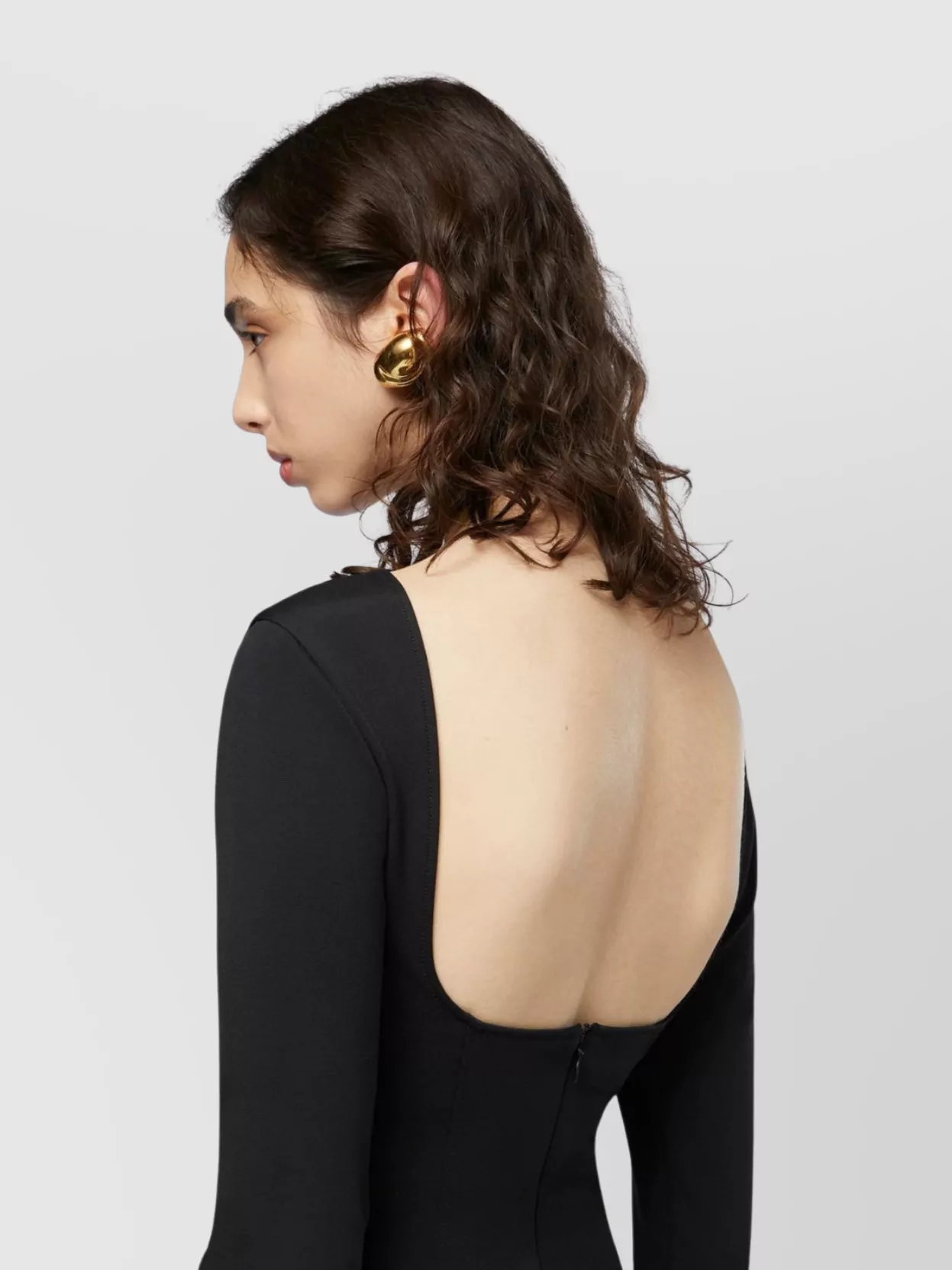 The Andamane Viviana Crew Neck Long Sleeve Open Back Dress In Black