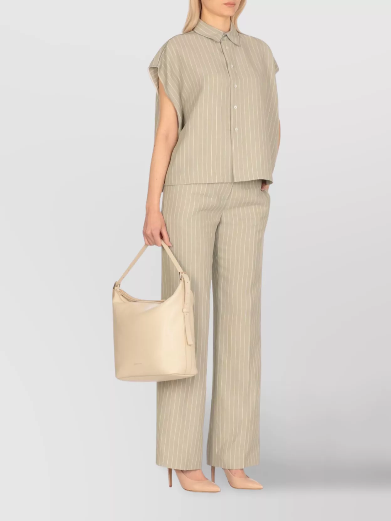 Fabiana Filippi Striped Pattern Cap Sleeves Collar Top