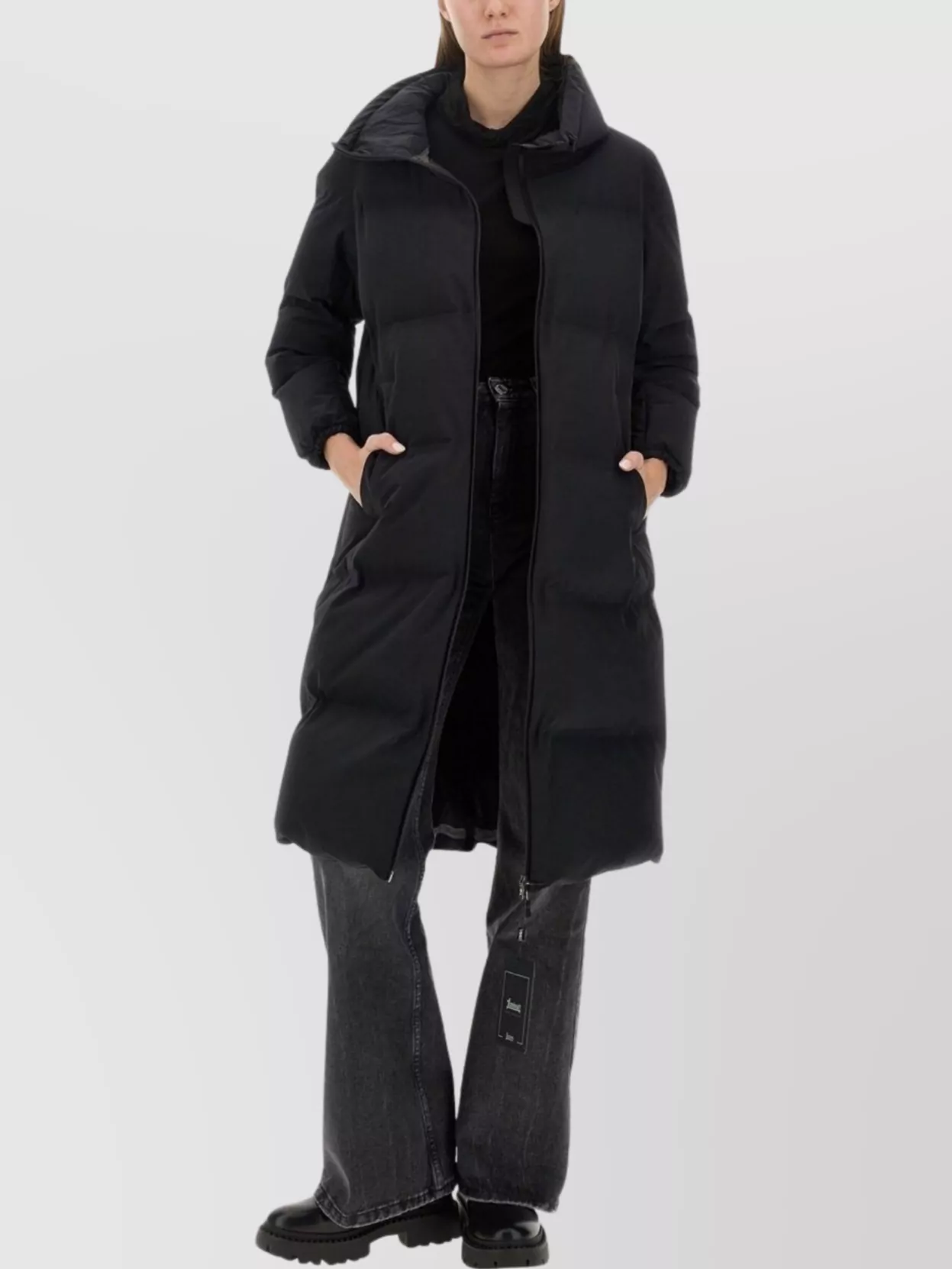 Herno Long Length Quilted Coat With High Collar In Black