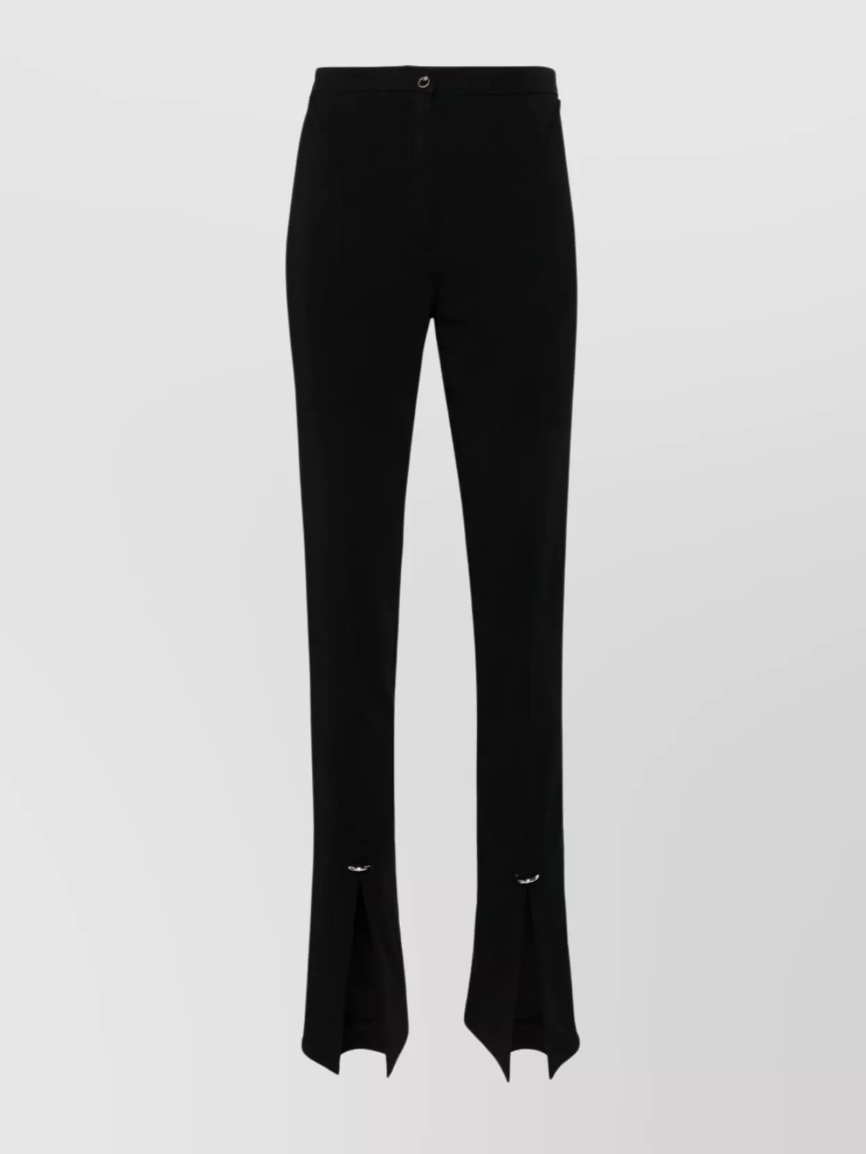 MUGLER STRAIGHT TROUSERS WITH FRONT SLIT AND METALLIC DETAIL 