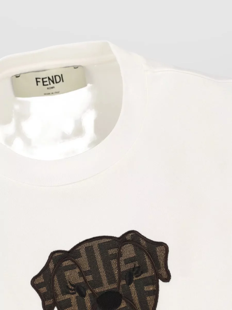 Fendi Itina Charm Crew Neck Dog Motif T-Shirt