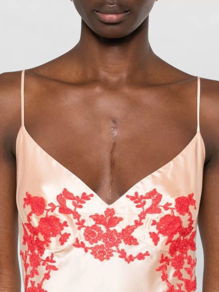 Ermanno Scervino Long Dress Floral Embroidery Lace Trim Midi