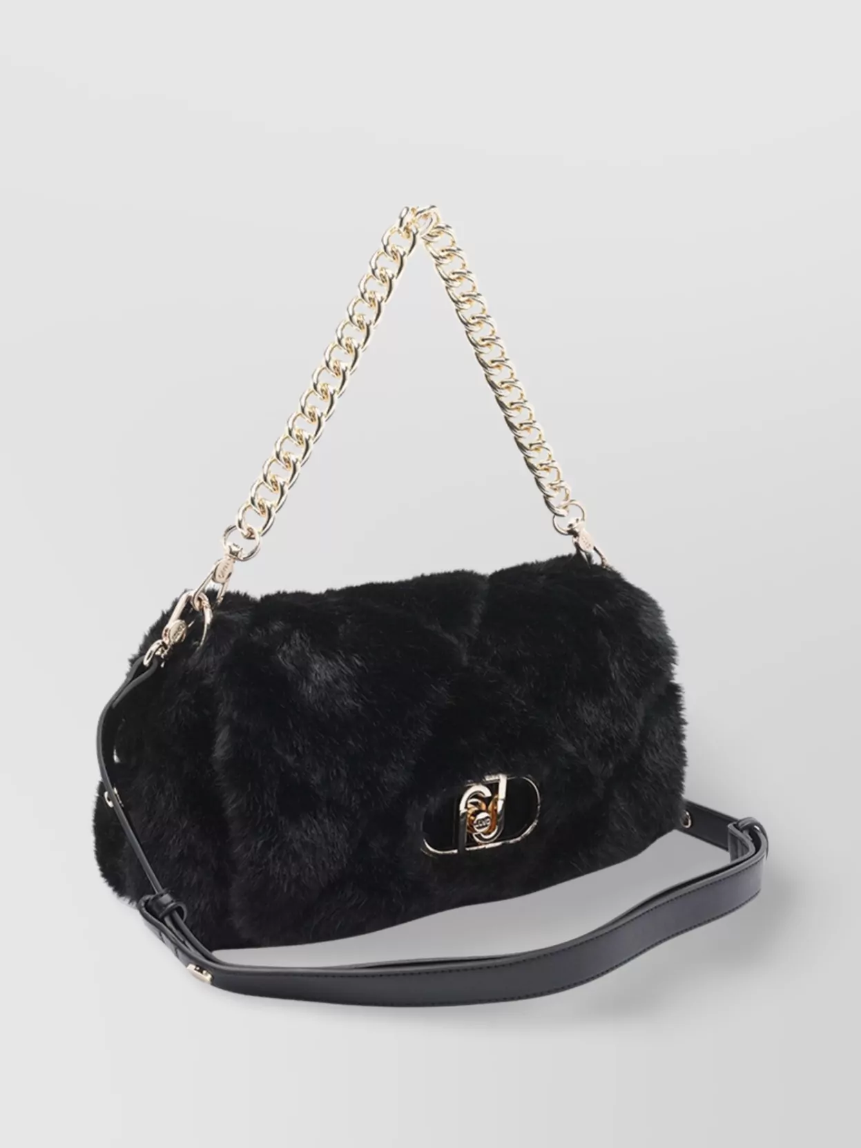 Liu •jo Fur Quilted Rectangular Chain Strap Bag In Black