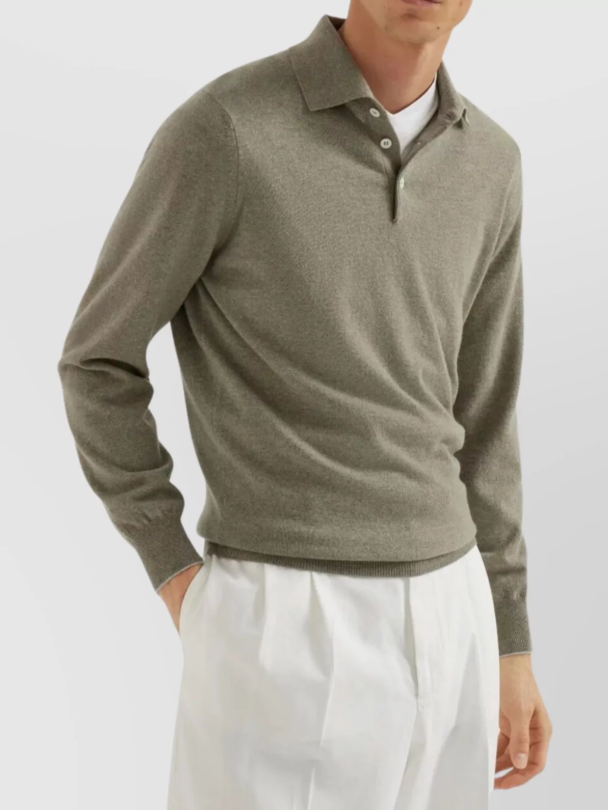 Brunello Cucinelli Cashmere Long Sleeve Polo Shirt
