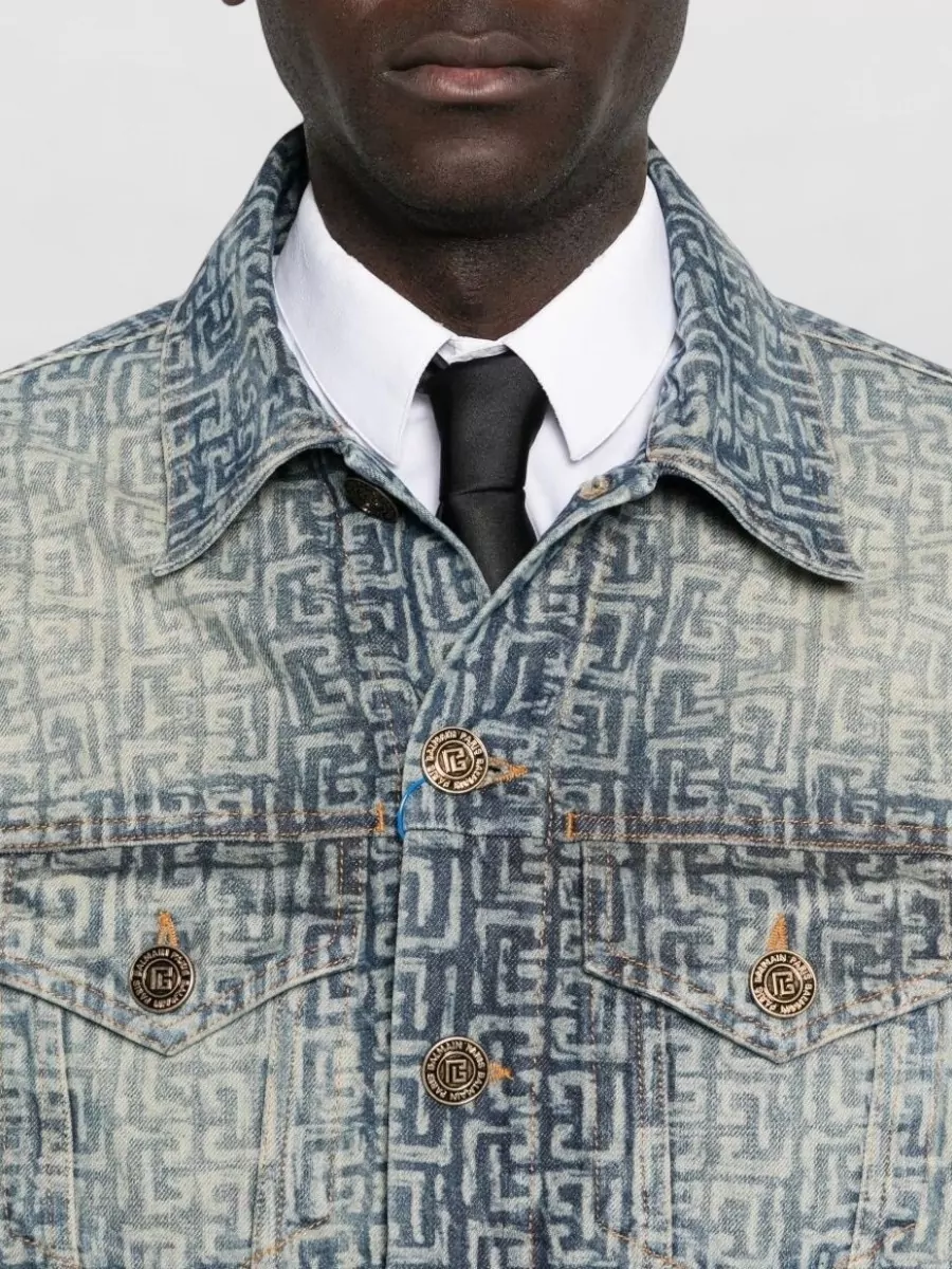 Balmain Denim Blazer Chest Pockets Faded Effect