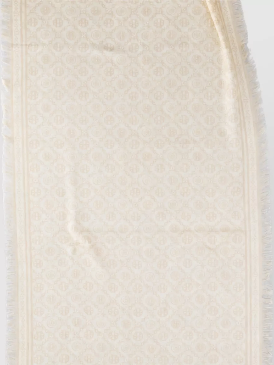 Tory Burch floral monogram silk wool cashmere scarf