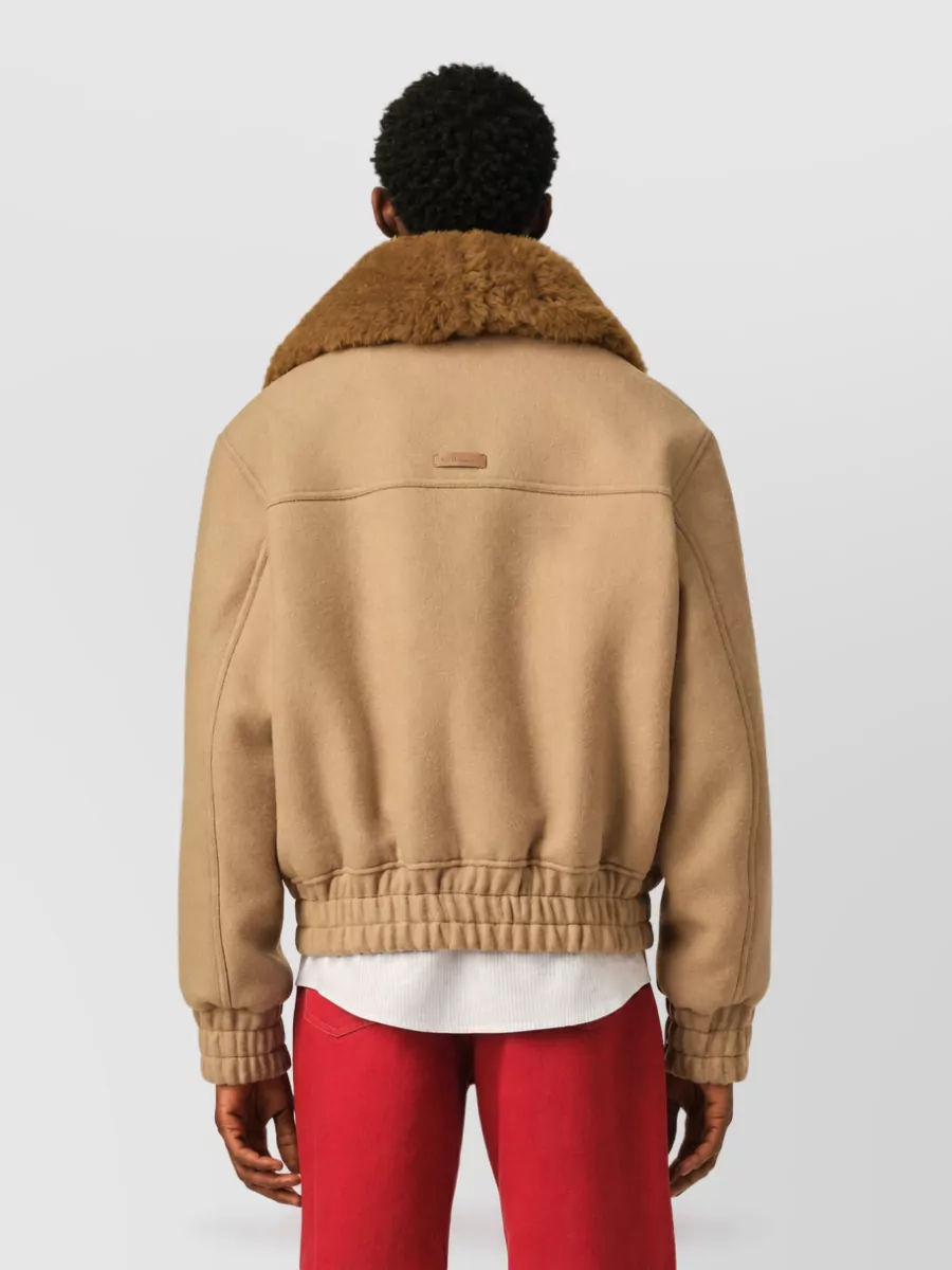 Ami Paris Shearling Collar Wool Short Jacket
