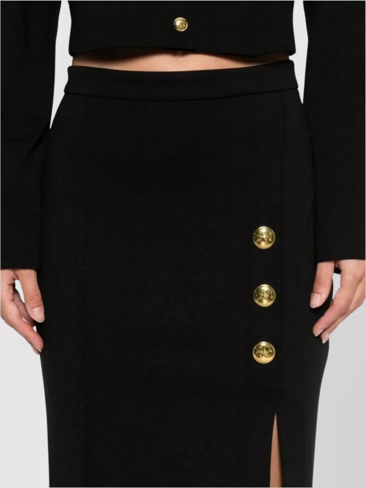 Pinko Midi Skirt With Gold Buttons And Side Slit