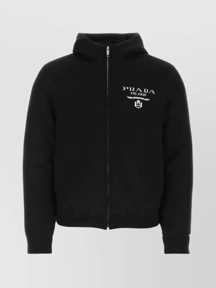 Shop Prada Premium Cashmere Blend Down Jacket With Hood In Black