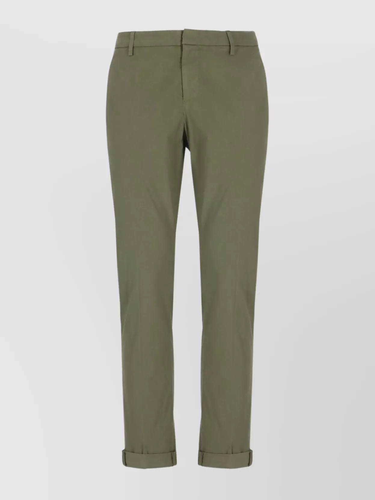 Dondup Straight Cotton Trousers Cuffed Hem In Green