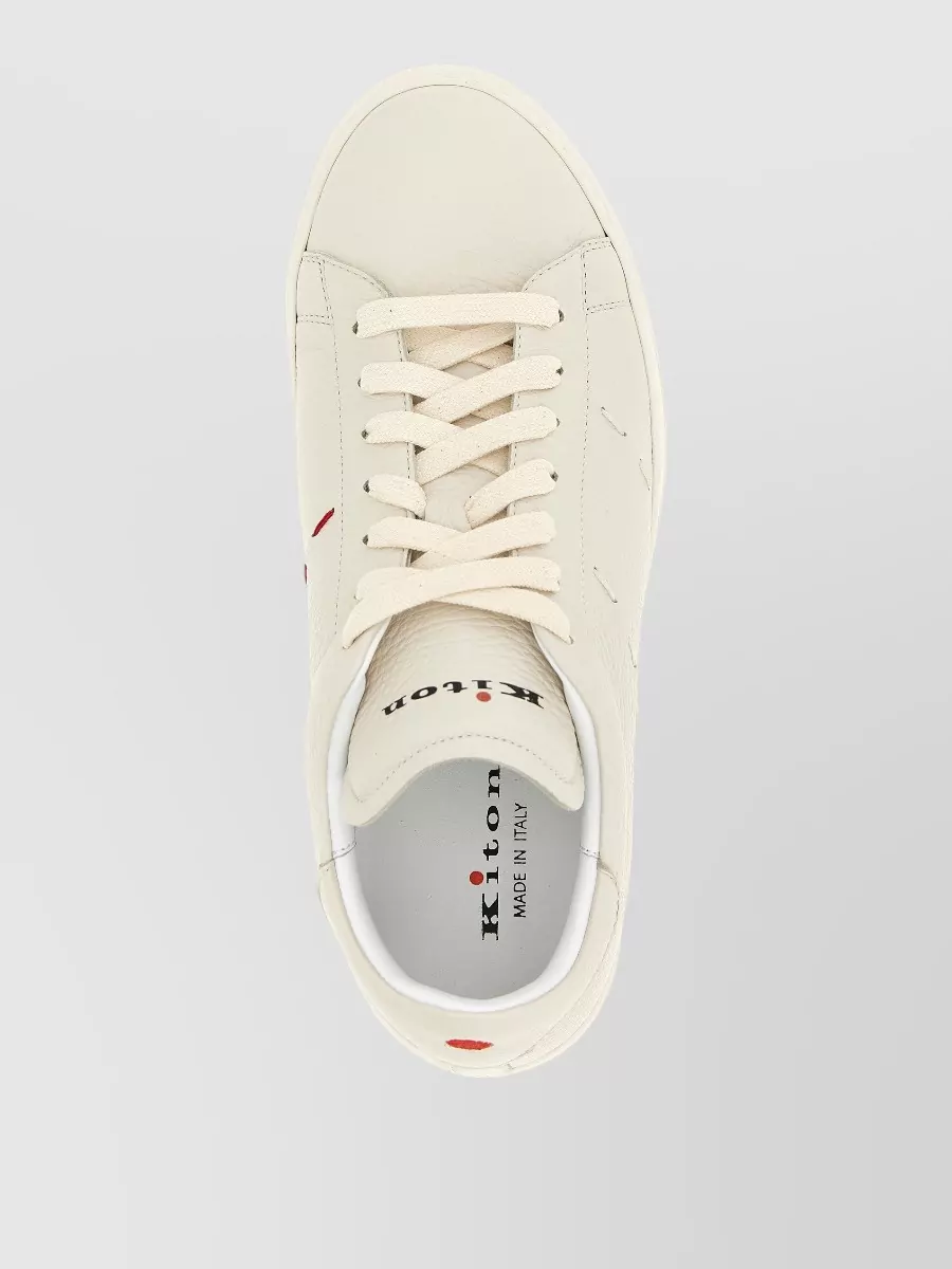 Kiton Leather Sneakers Round Toe Flat Sole