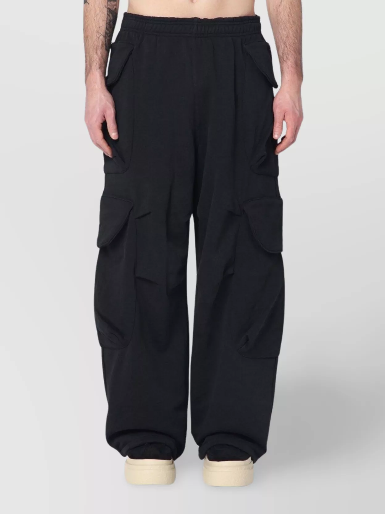 Entire Studios Cargo Trousers With Elastic Waistband And Drawstring Hem In Black