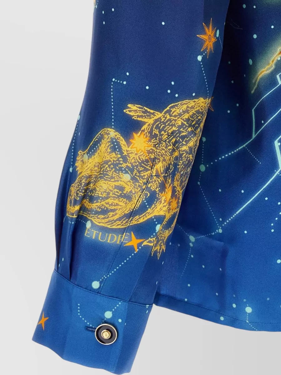 Casablanca Silk Astrology Print Cuban Collar Shirt
