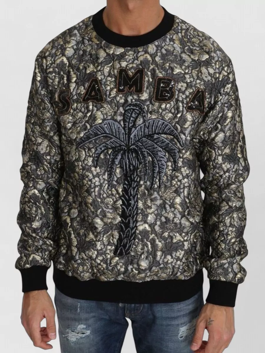 Dolce&Gabbana Silk jacquard palm crewneck sweater