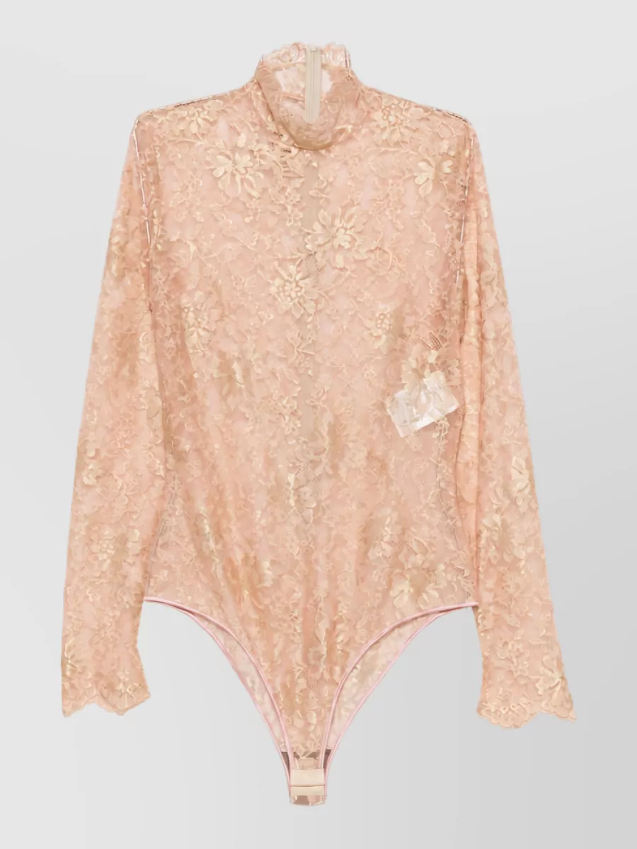 Valentino Floral lace long sleeve slim-fit bodysuit
