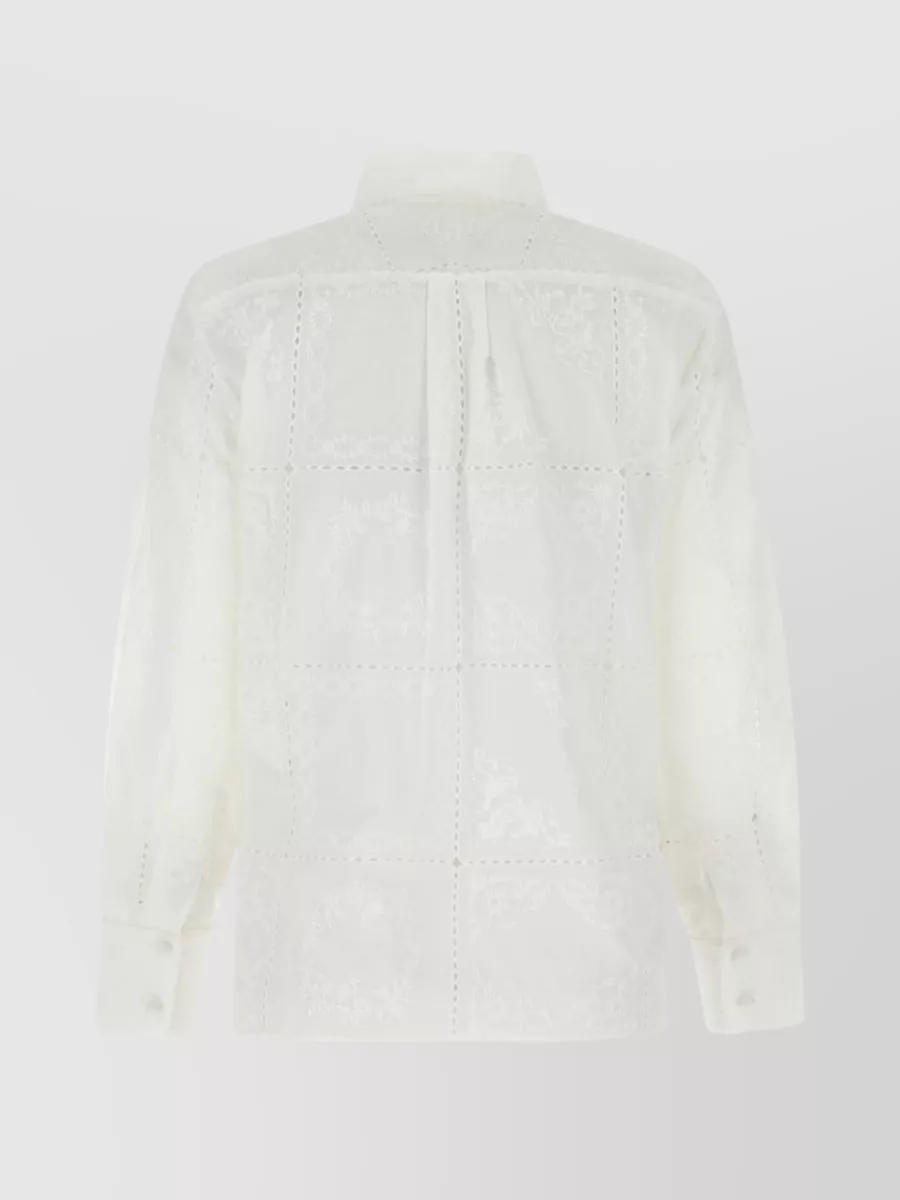 Shop Chloé Embroidered Cotton Voile Shirt In Grey