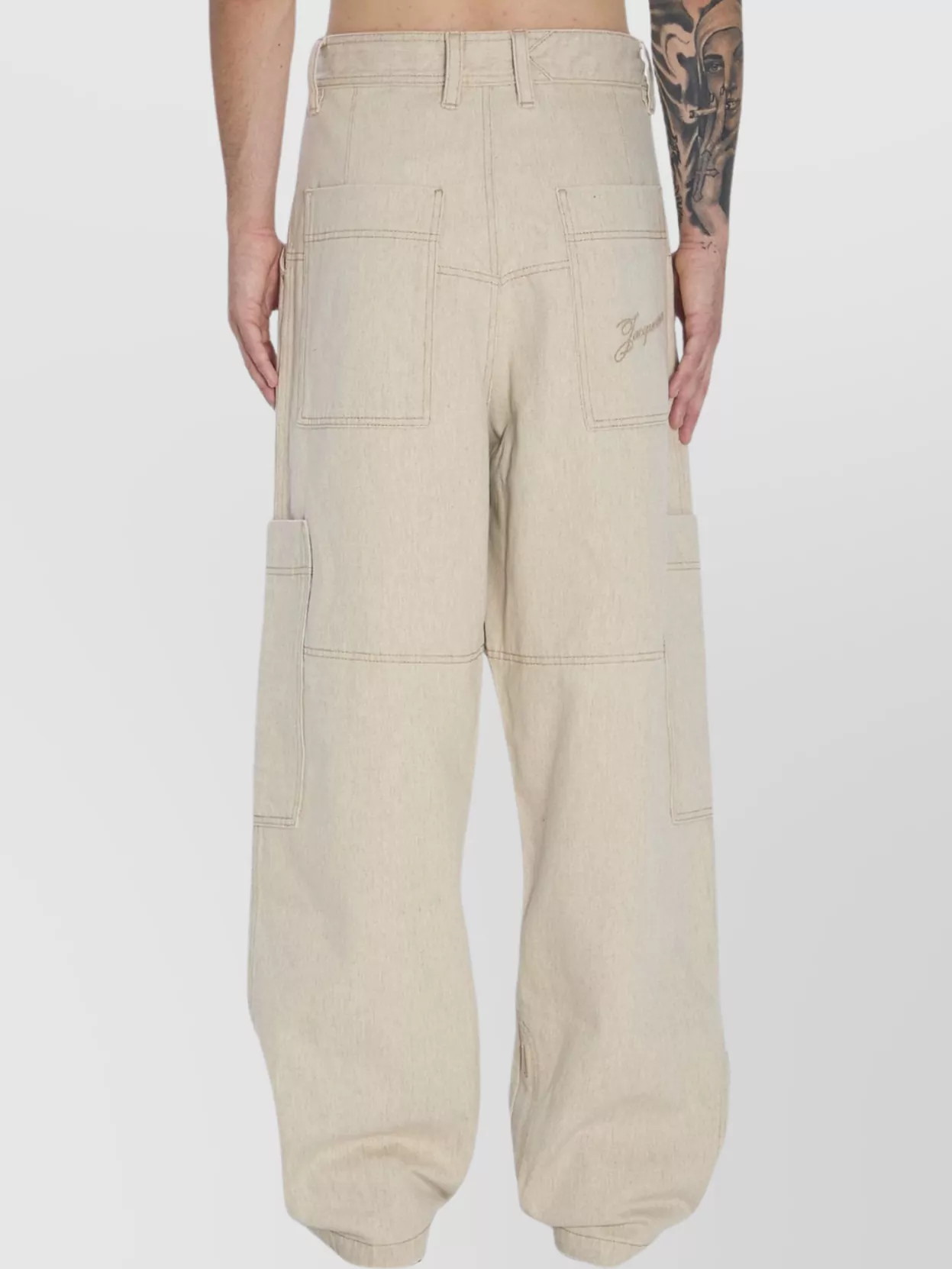 Jacquemus High Waist Cargo Trousers With Wide Leg In Neutral