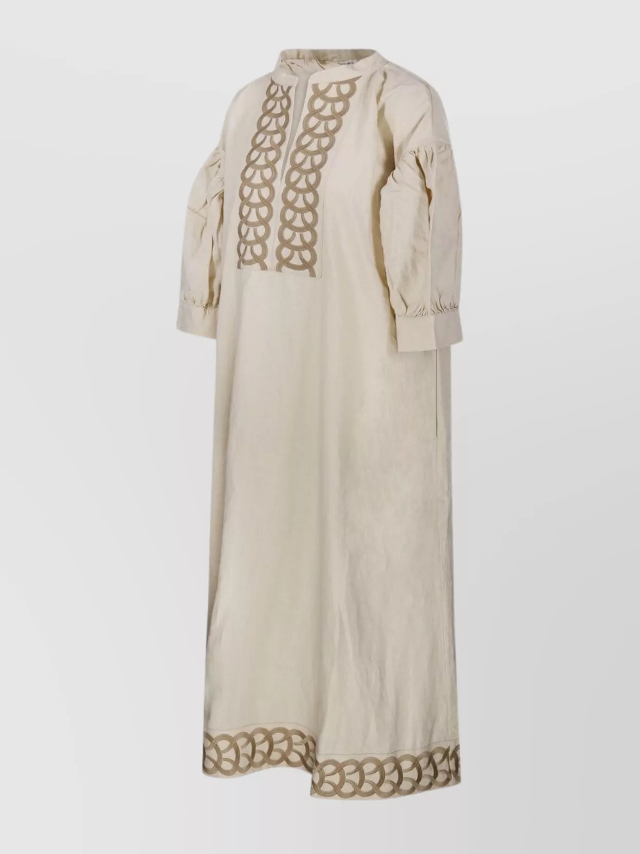 By Malene Birger Embroidered Detail Midi Length Puff Sleeves Dress
