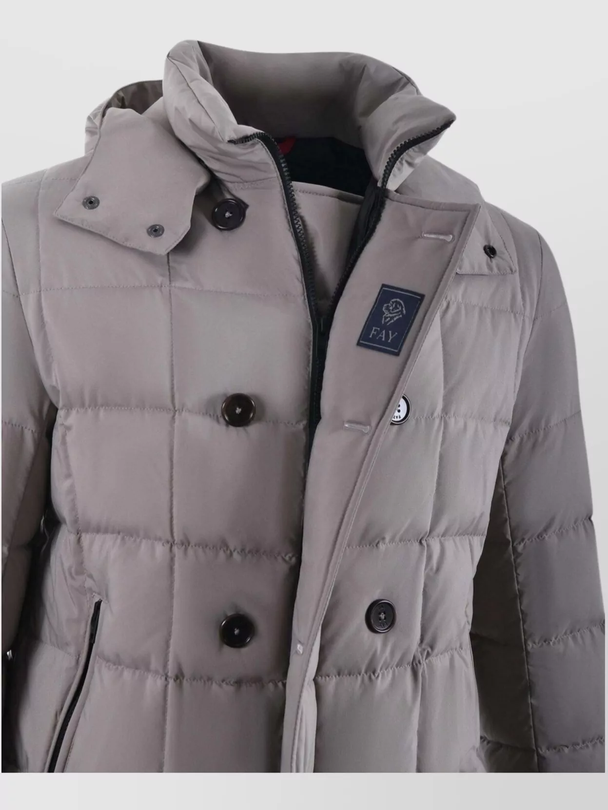 Fay Buttoned Double-Breasted Hooded Quilted Pockets Jacket