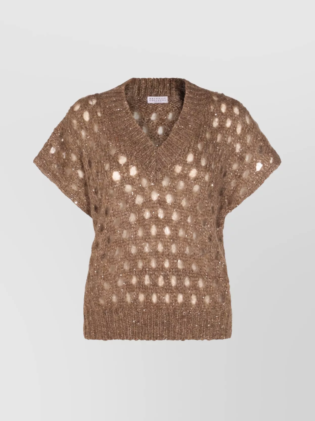 Brunello Cucinelli Crewneck Knitwear Sequin Embellishments In Brown