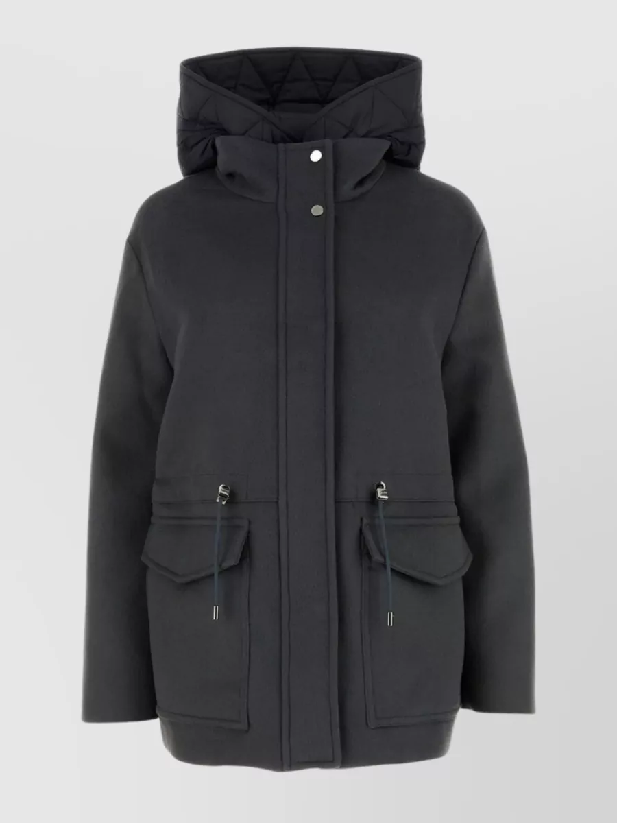 Shop Moorer Waist Drawstring Coat With Funnel Neck And Hood In Black