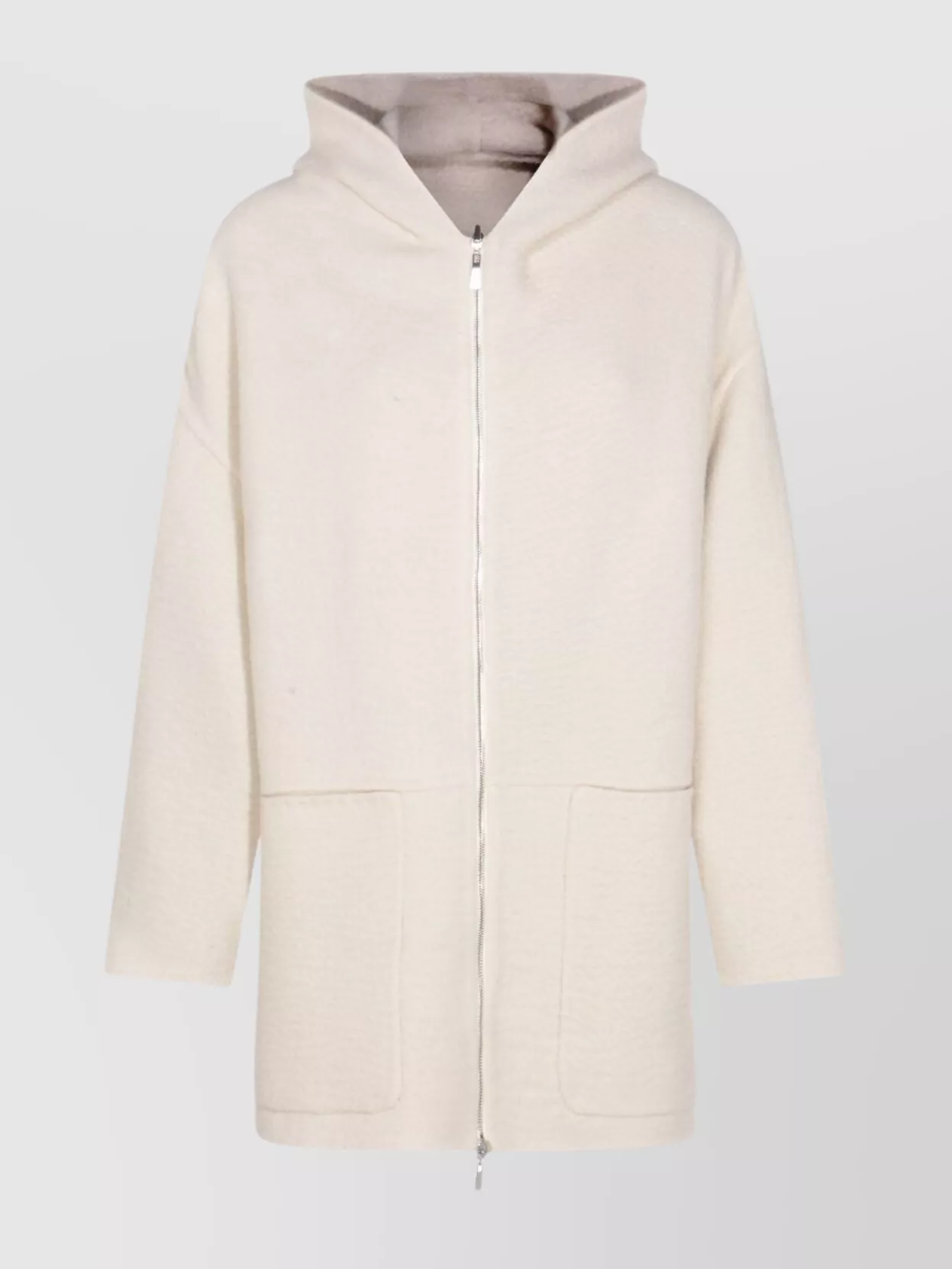 Malo Long Knitwear Crewneck With Hood And Pockets In Brown
