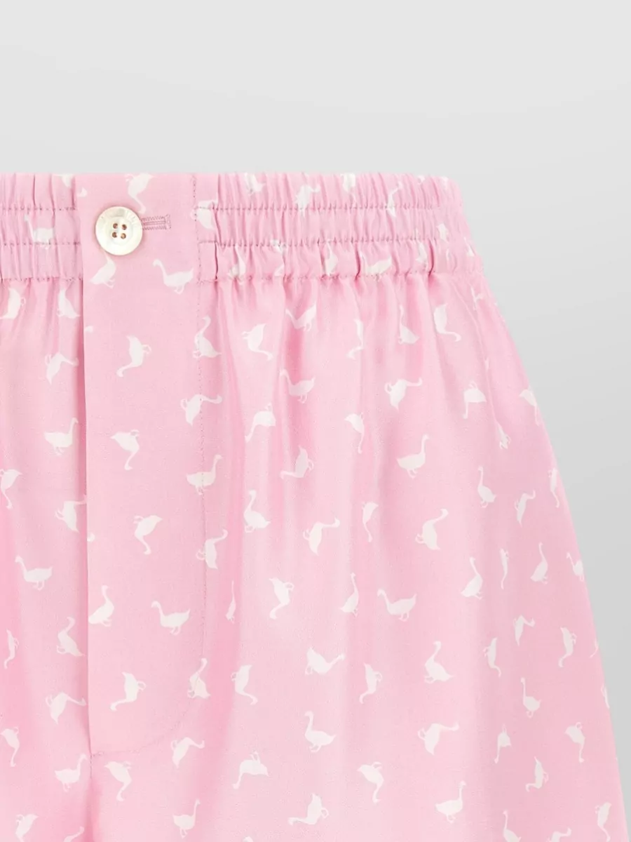 Moschino Pleated Shorts Bird Print Button Detail