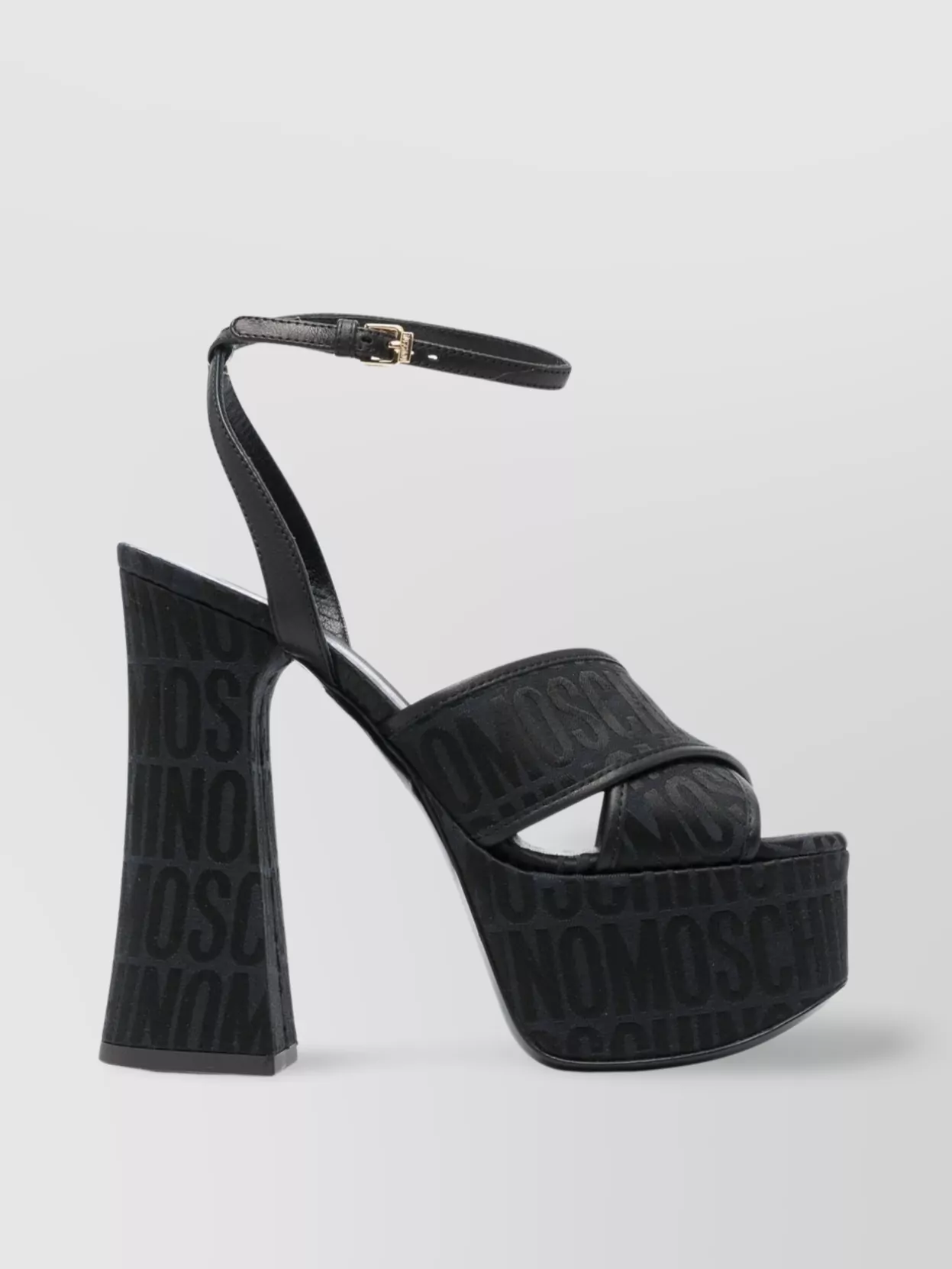 Moschino High Block Heel Logo Printed Platform Sandals In Black