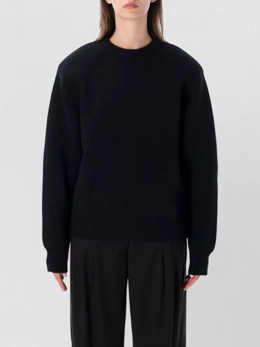 The Frankie Shop wool blend relaxed fit ribbed crew neck padded shoulder sweater