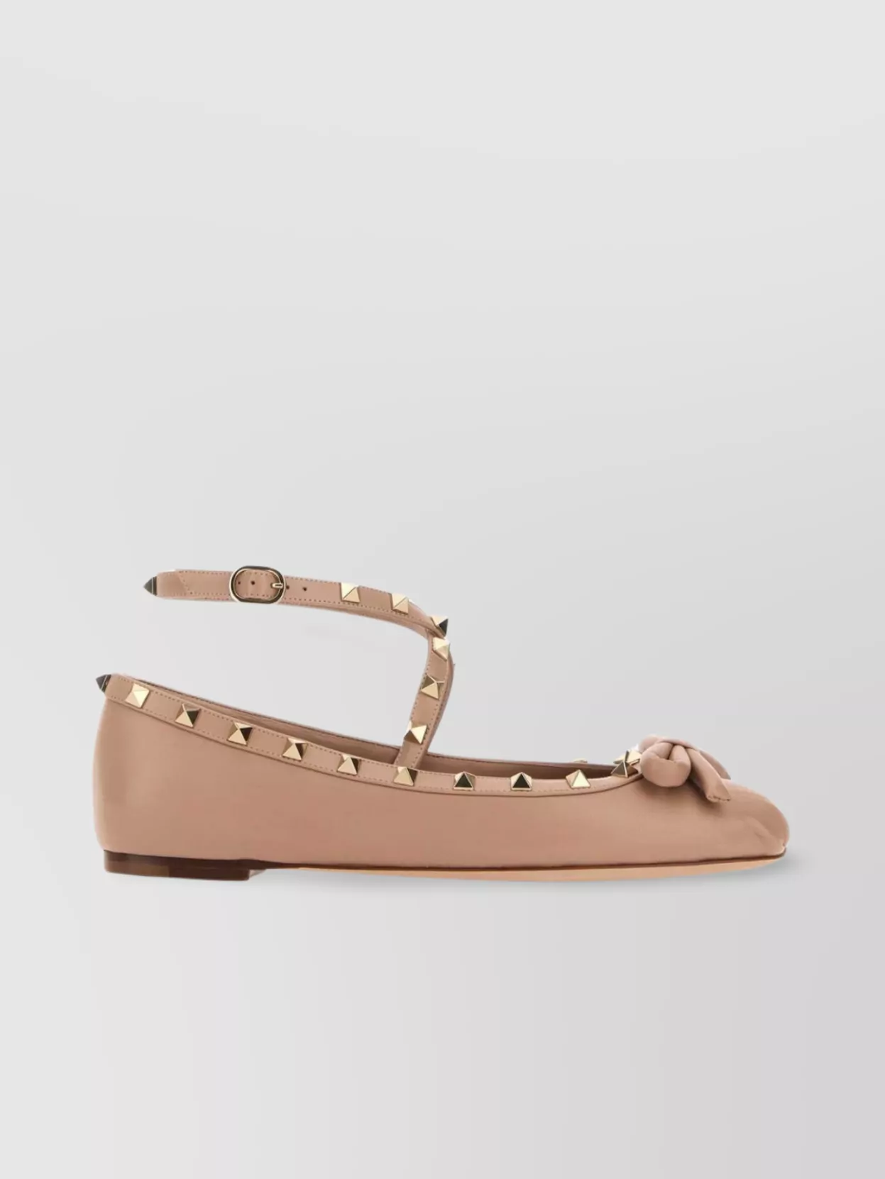 Shop Valentino Nappa Leather Ballet Flats With Studded Ankle Strap In Cream