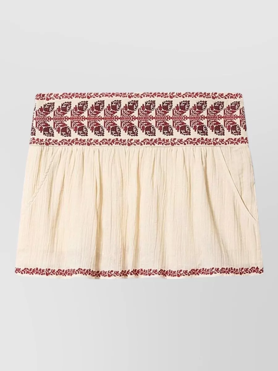Isabel Marant Midi Skirt Elastic Waist Embroidered Pockets
