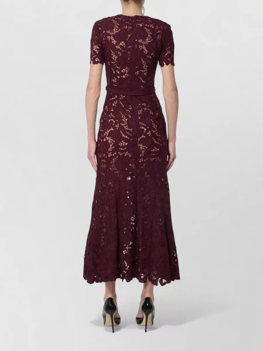 Self-Portrait Lace Slim-Fit Short-Sleeve Midi Dress
