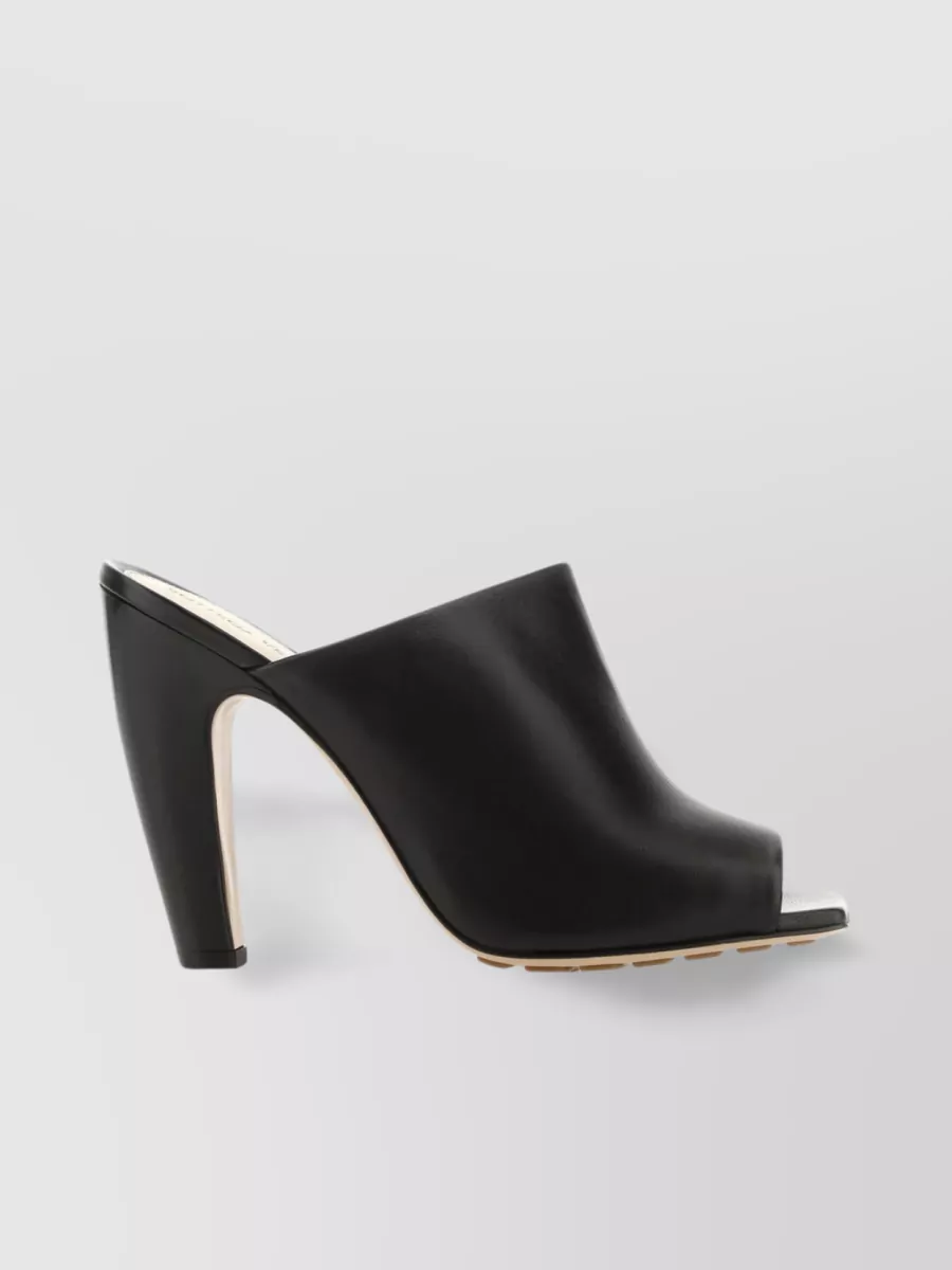 Shop Bottega Veneta Nappa Leather Sandals With Squared Toe And Wood Heel In Black