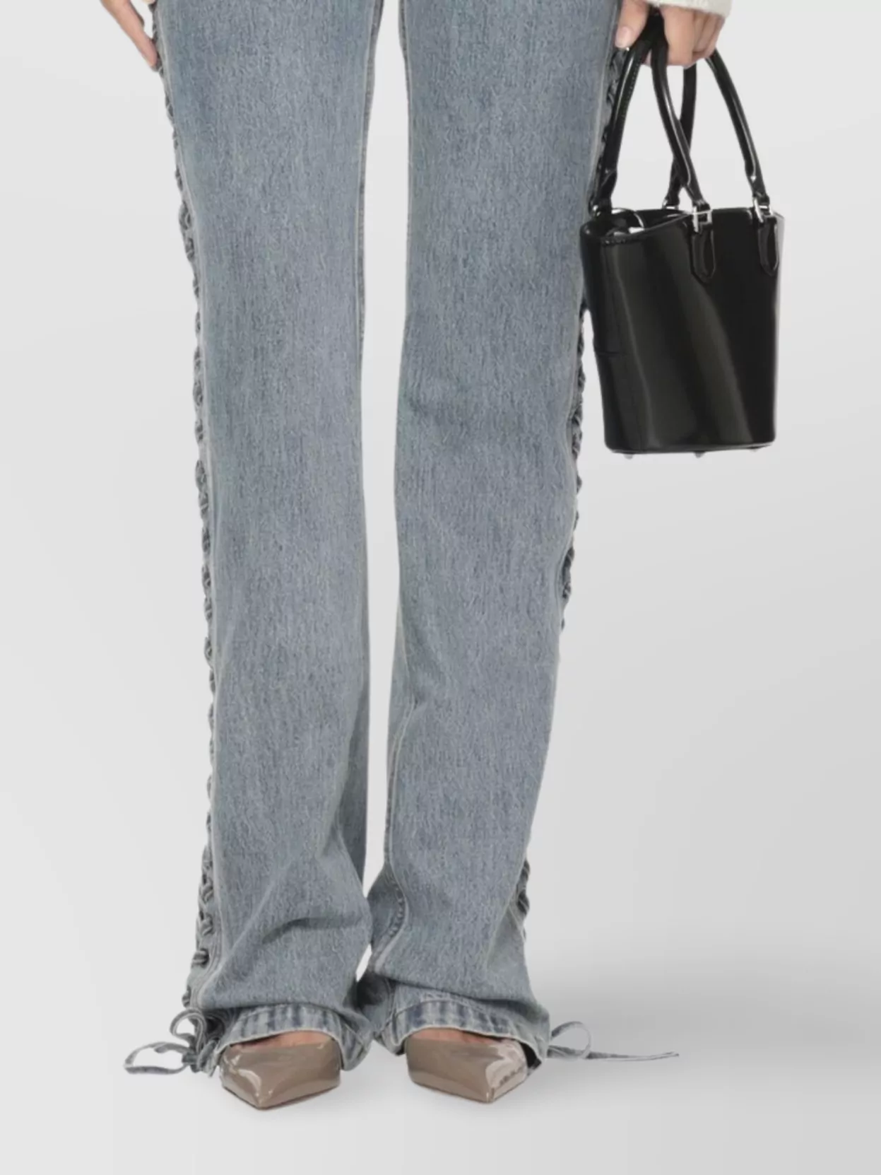 Rotate Straight Denim Jeans With Side Braided Accents