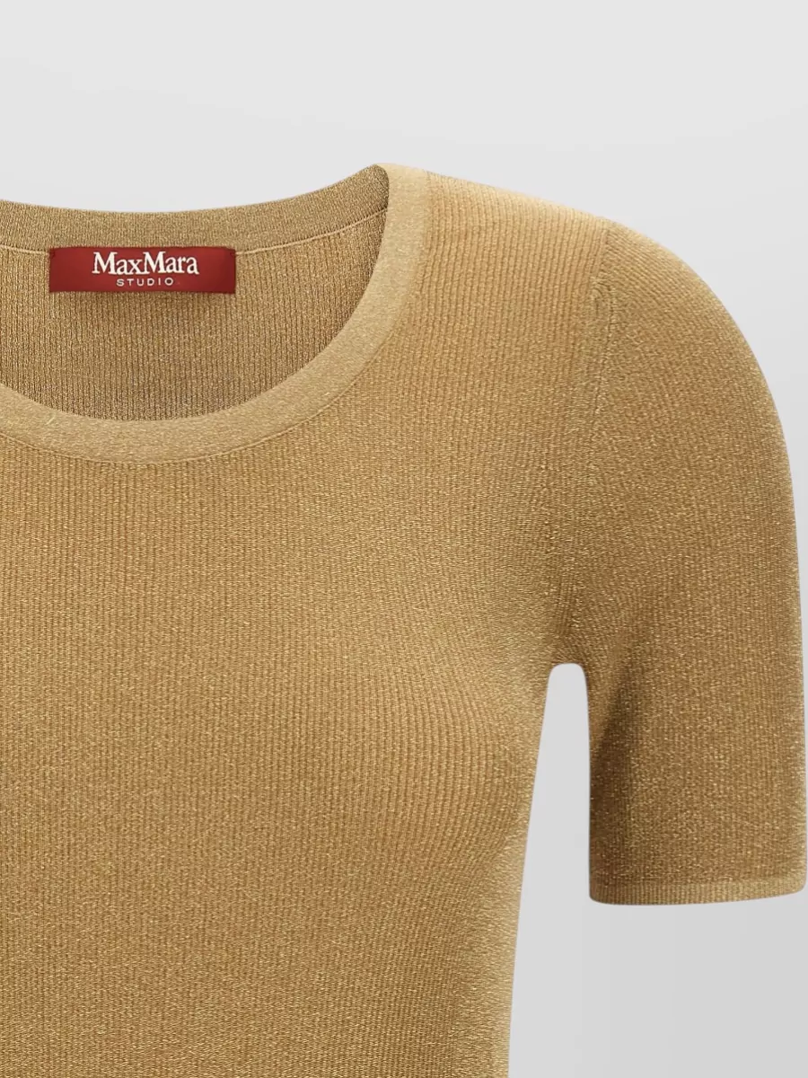 S Max Mara Metallic Ribbed Short-Sleeve Knitted Top