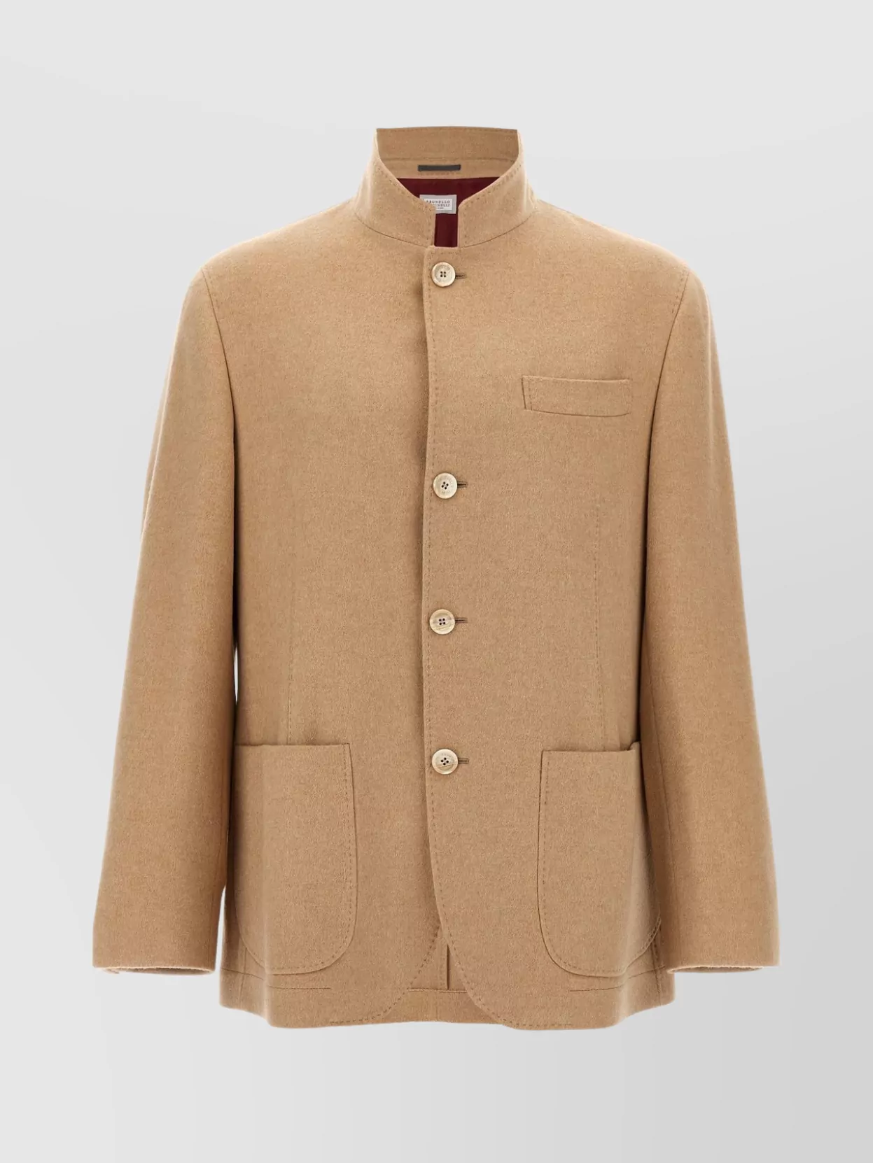 Brunello Cucinelli Stand Collar Short Coat With Back Vent In Brown