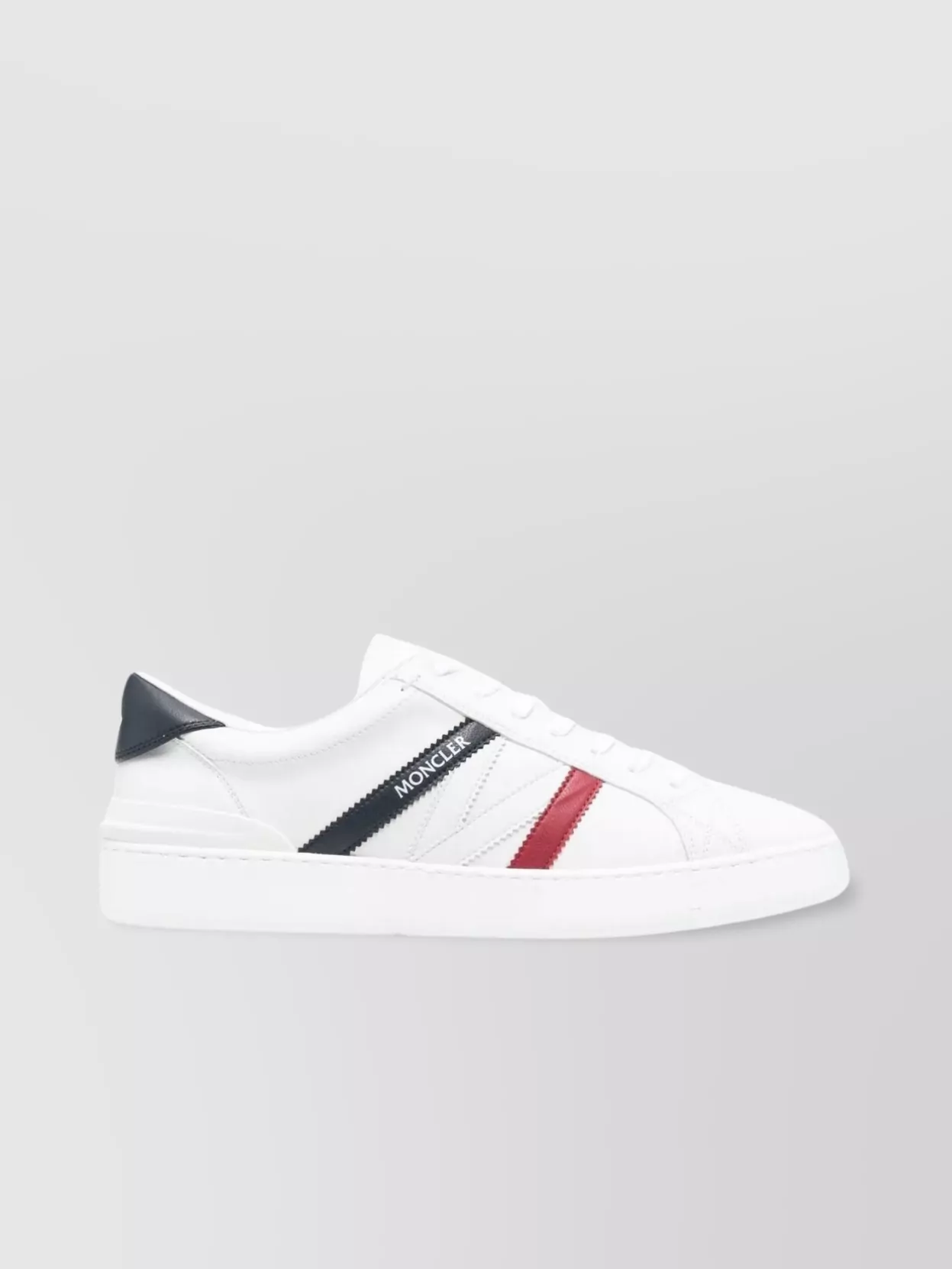 Shop Moncler 3cm Sole Flat Sneakers With Tricolor Accent In White
