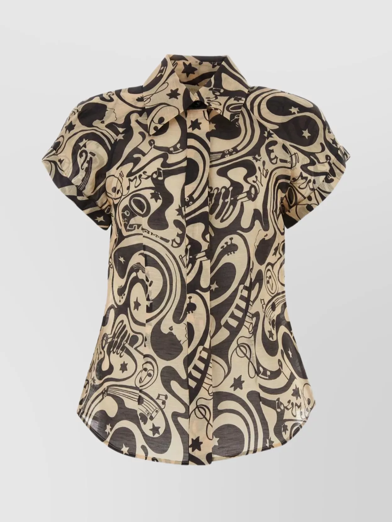 Zimmermann Linen Blend Matchmaker Shirt With Peculiar Print In Black