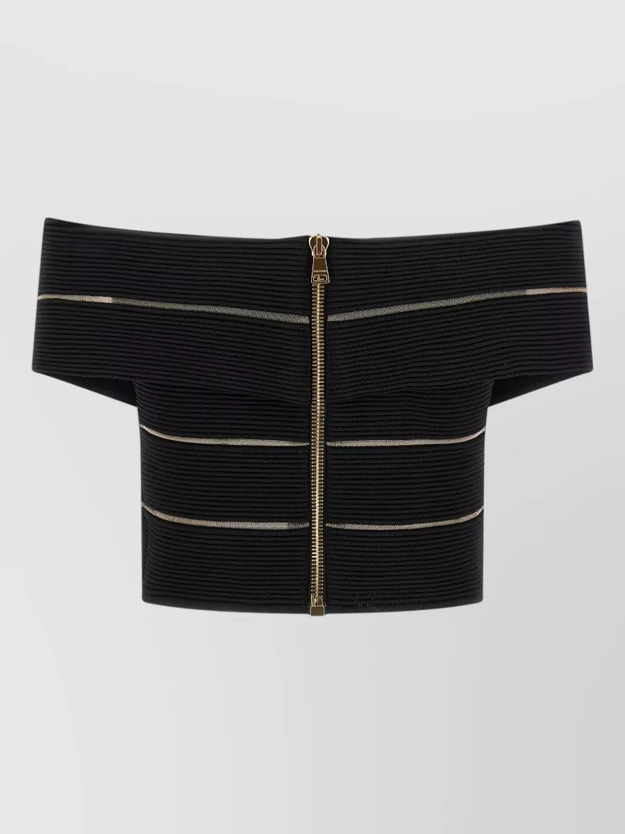 Balmain off-the-shoulder mesh crop top