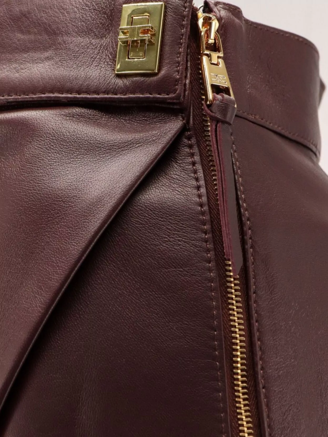 Elisabetta Franchi Leather Wrap Miniskirt Gold-Tone Hardware