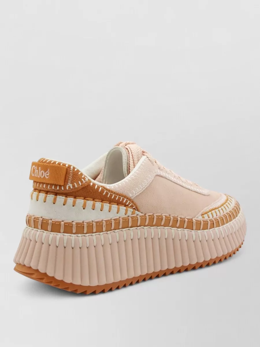 Chloé Low Top Sneakers Featuring Contrast Stitching And Textured Sole In Multi