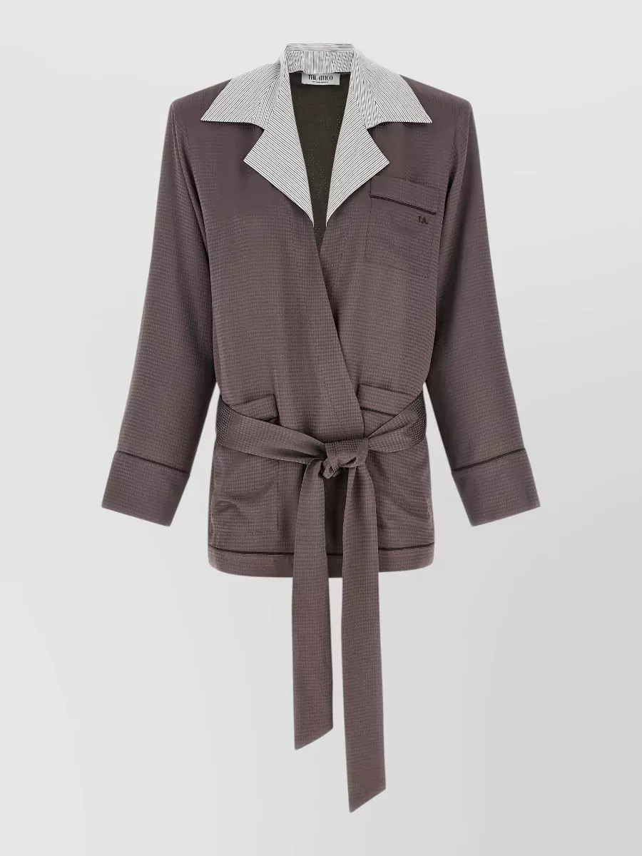 The Attico Viscose Houndstooth Belted Blazer
