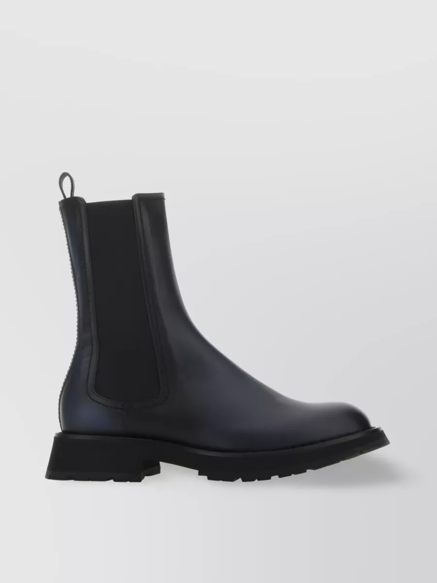 Shop Alexander Mcqueen Flexible Leather Boots With Elasticated Panels In Black